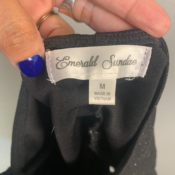 Emerald Sundae Black Glitter Lace Inset Strappy Bodycon Cocktail Dress Medium - Picture 3 of 10